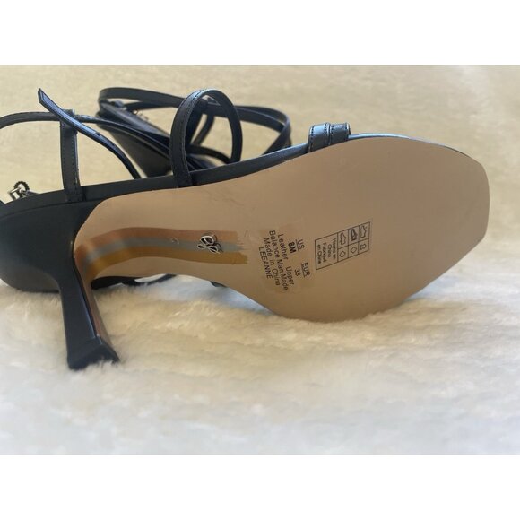 NIB SAM EDELMAN LEEANNE Genuine Leather Black Strappy Stiletto Sandal Heel Sz 8 - Picture 9 of 12
